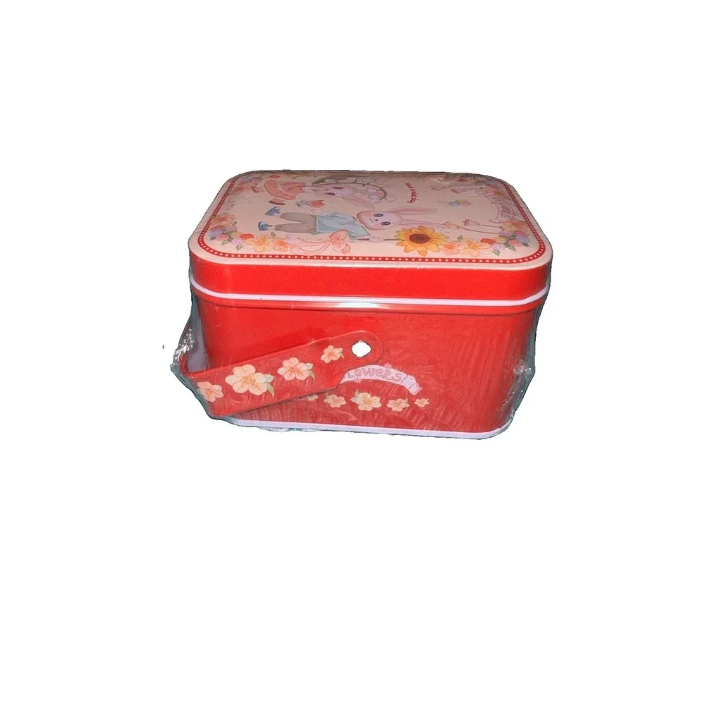 Kawaii Pastel Bunny Picnic Metal Tin Box Red Storage Case Cottagecore Cute New